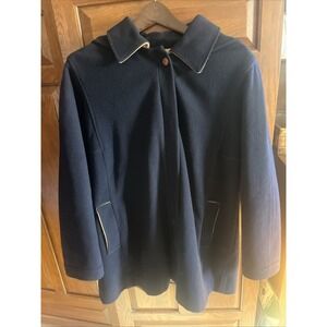 Vintage 1960s Penguin M. Liman Co. Size 12 Blue 100% Wool Coat Jacket Lined Hood